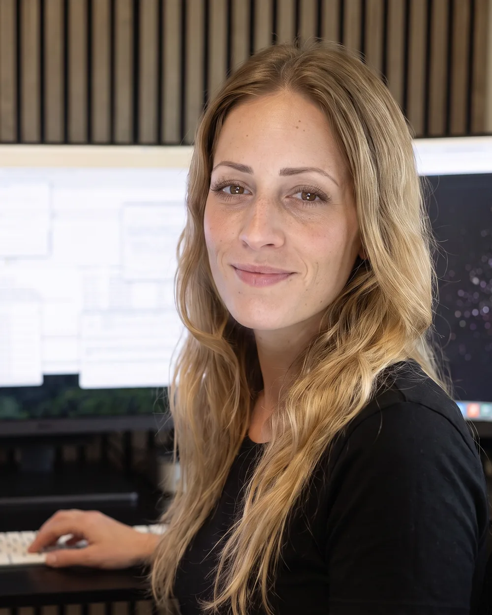 Louise fra InCloud ved skærmene på kontoret