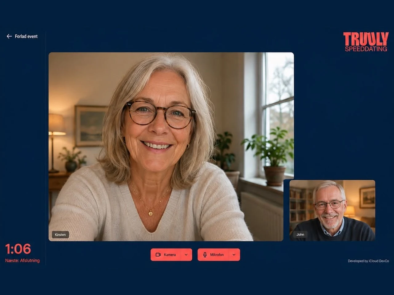 En videodate i gang på Truuly med to deltagere på video