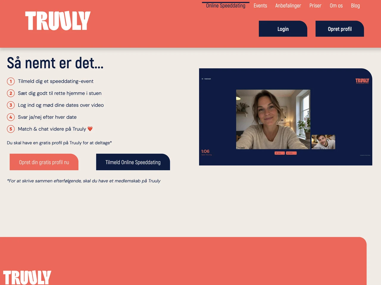 Truulys side om online speeddating med de fem trin og en videodate i gang